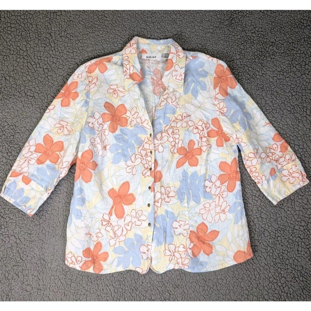 Ralsey Top Floral Cottagecore Linen Grandma Chic 1X Tropical Short Sleeve Snap